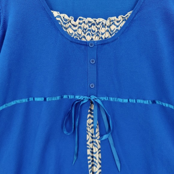 Lane Bryant Womens Cardigan Faux Layered Coquette 26/28 Blue Smocked Ribbon Tie - Picture 11 of 16
